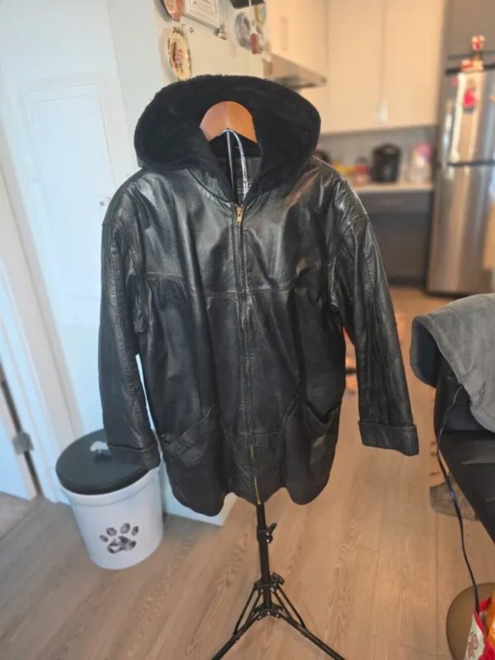 Leather jacket with faux fur hood, Winlit 1969 brand